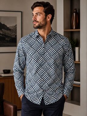 NWOT Perry Ellis Blue Patterned Long-Sleeve Shirt